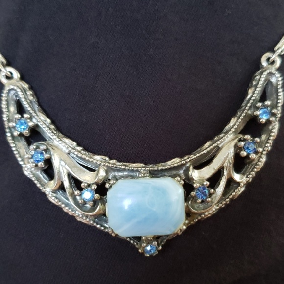 Vintage Blue Stone Choker/ Rhinestone Chocker - Picture 3 of 11